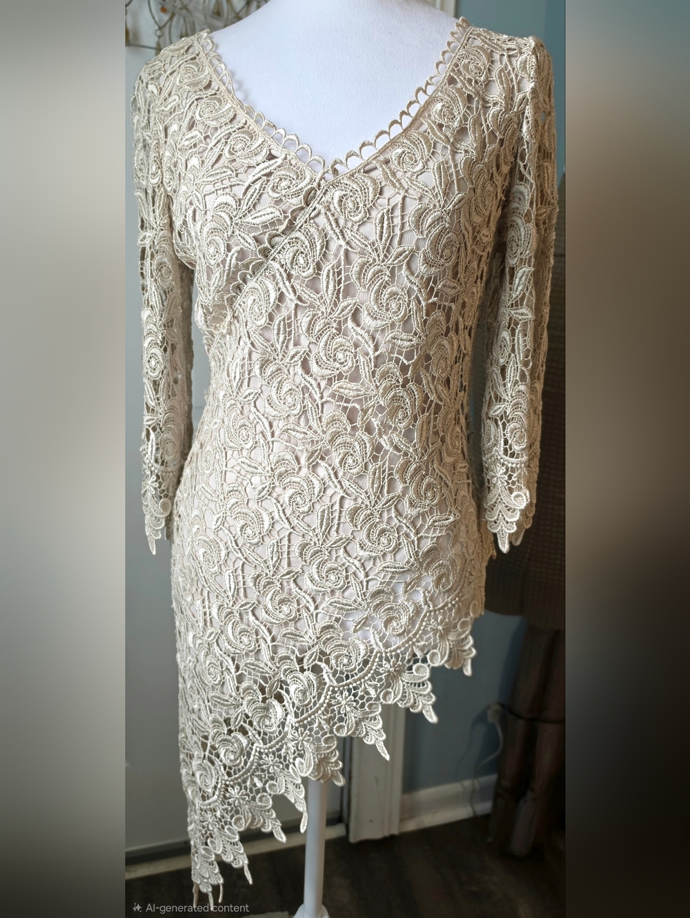 Nicole Bakti Y2K Asymmetric Rose Lace Fitted Blouse Womens S Tan Whimsical Cuotu